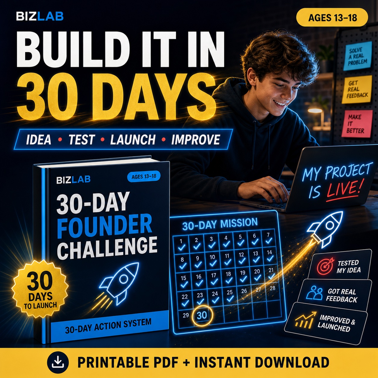 Teen Founder Challenge Workbook — BizLaboratory digital workbook cover