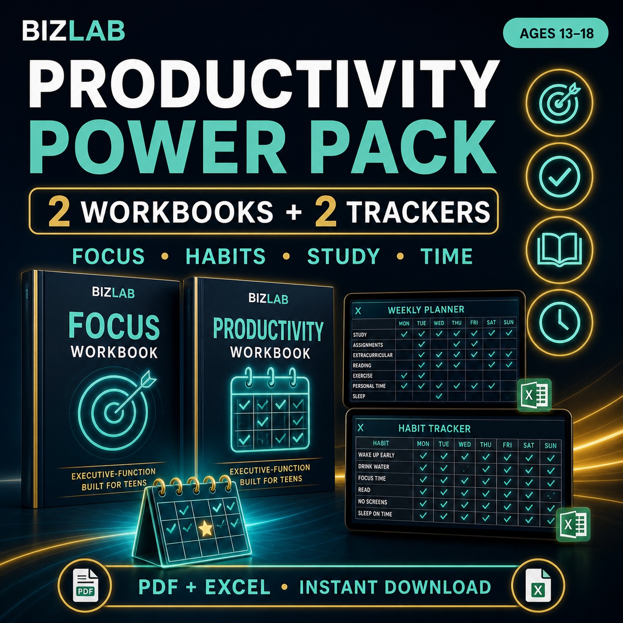 Teen Productivity Workbook Bundle — BizLaboratory digital workbook cover