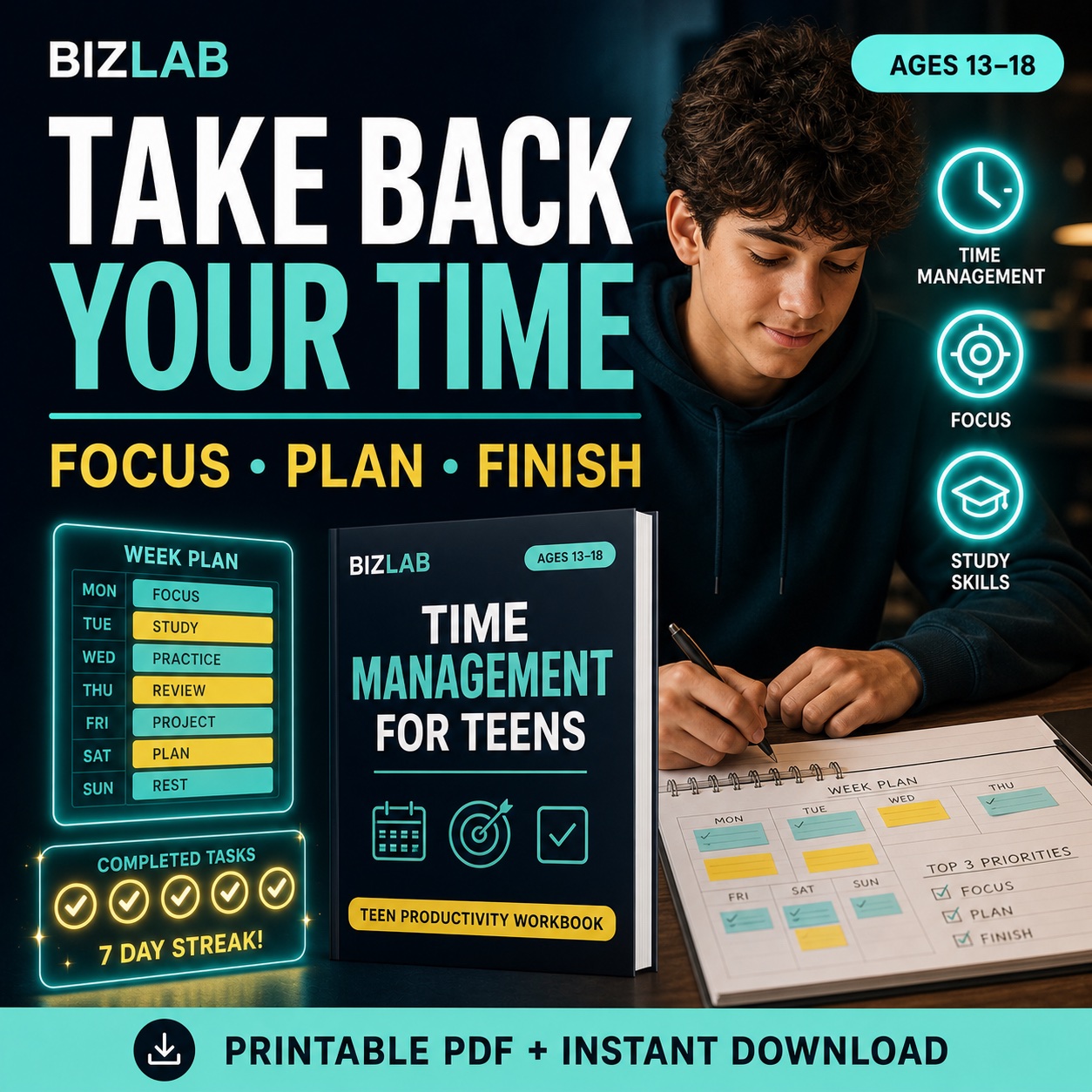 Teen Productivity Workbook — BizLaboratory digital workbook cover