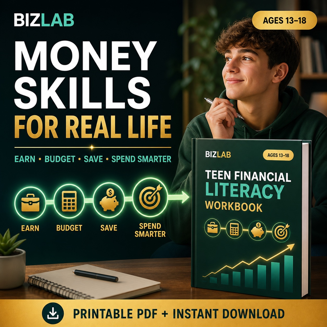 Teen Financial Literacy Workbook — BizLaboratory digital workbook cover
