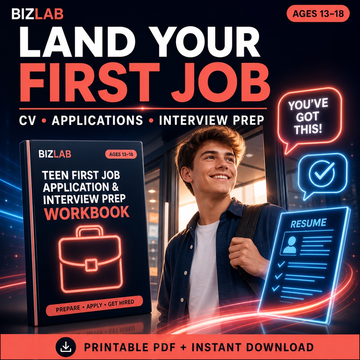 Teen First Job Application & Interview Prep — BizLaboratory digital workbook cover