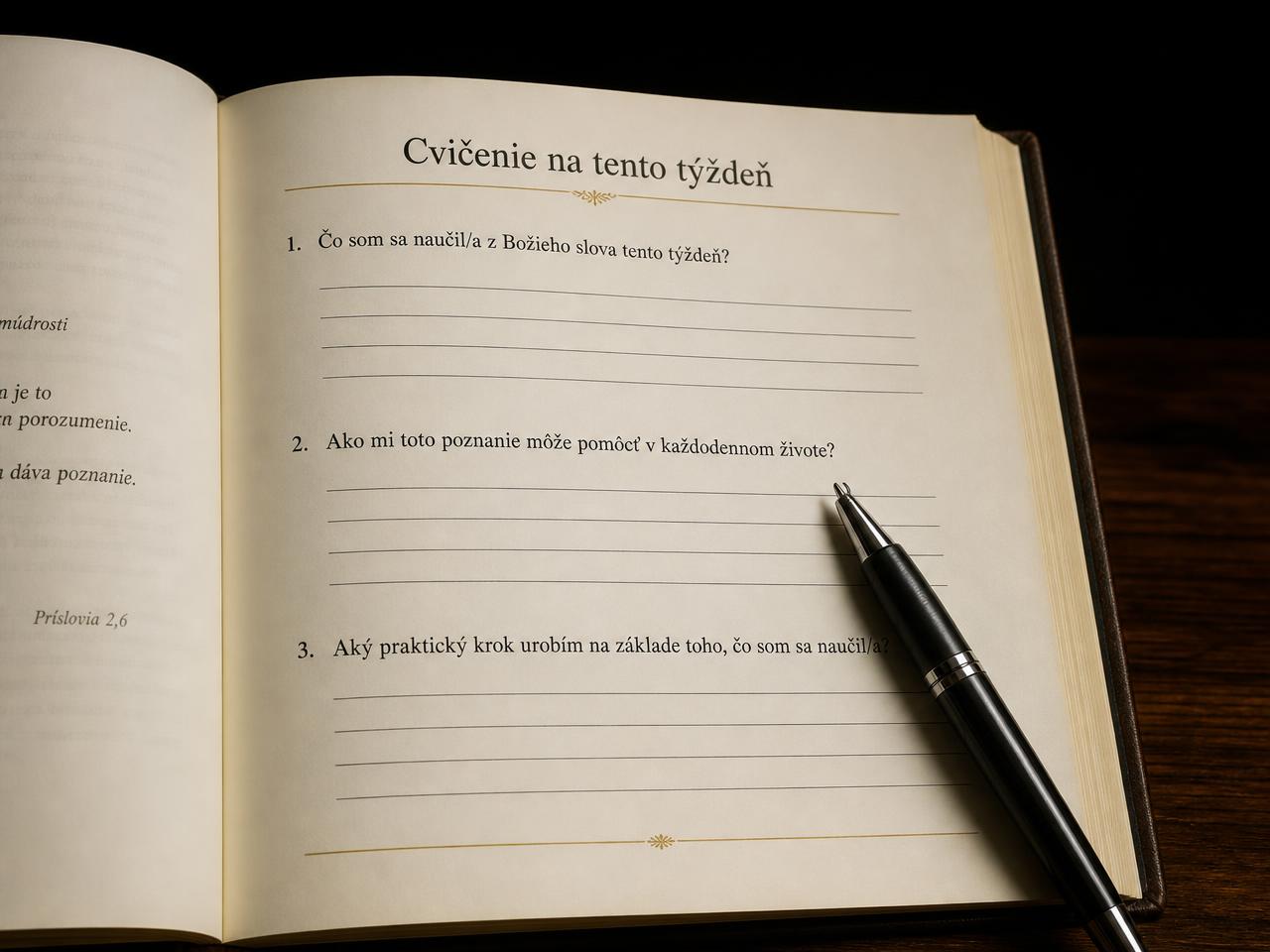 Strana s cvičením na tento týždeň a miestom na poznámky
